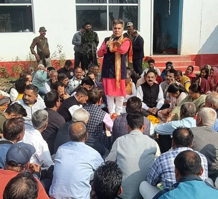 BJP J&K UT president, Ravinder Raina addressing a party programme in Udhampur on Thursday.