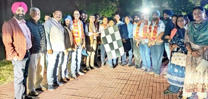 Dignitaries flagging off a car rally from Rotary Bhawan Jammu on Tuesday.