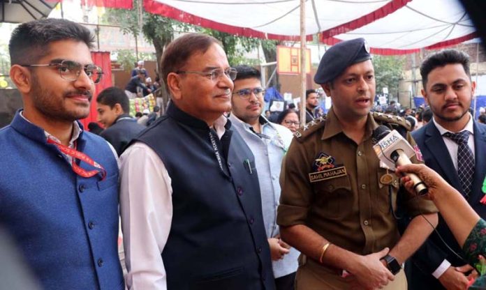 Sahil Mahajan, Deputy Superintendent of Police speaking to media during ‘Bal Mela’ event on Thursday. 