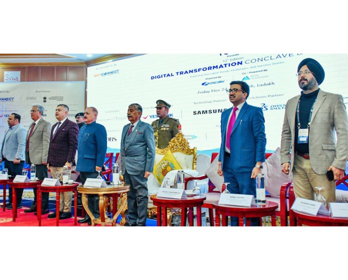 LG Ladakh Brig BD Mishra (retired) along with other experts at the Digital Transformation Conclave in Leh on Friday.