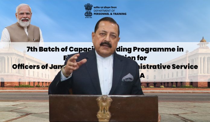 Union Minister Dr. Jitendra Singh addressing the inaugural session of 7th batch of Capacity Building Programme for senior officers of Jammu & Kashmir Administrative Service (JKAS) at LBSNAA Mussoorie, on Monday.