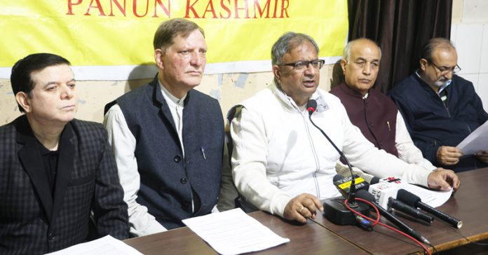 PK leaders at a press conference at Jammu on Sunday. —Excelsior/Rakesh