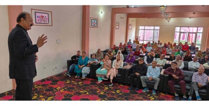 BJP vice president and former Minister, Surjit Singh Slathia addressing a meeting at Samba on Friday.