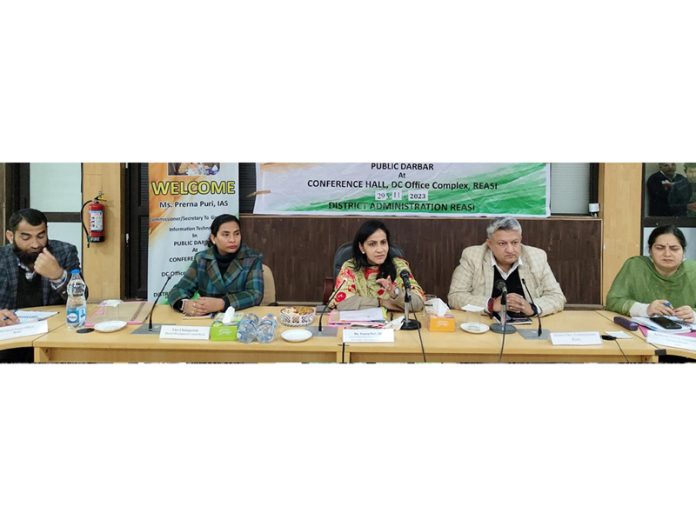 Commissioner Secretary Information Technology and Information Department Prerna Puri chairing a meeting at Reasi on Wednesday.