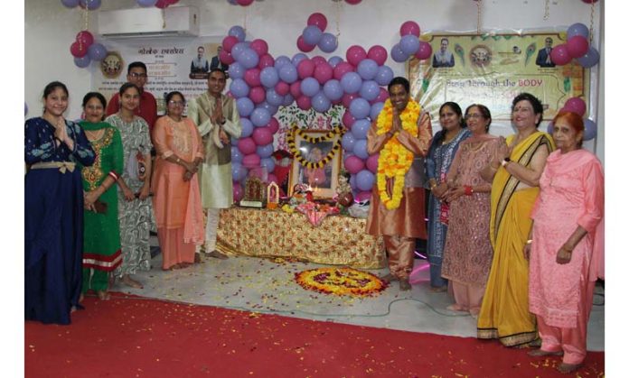 Members of Golok Express and other dignitaries during a religious event at Jain Temple, Bahu Plaza in Jammu. -Excelsior/Rakesh