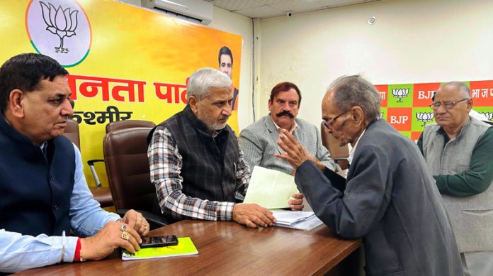 BJP leaders listening to public grievances at Party headquarters, Trikuta Nagar on Thursday.