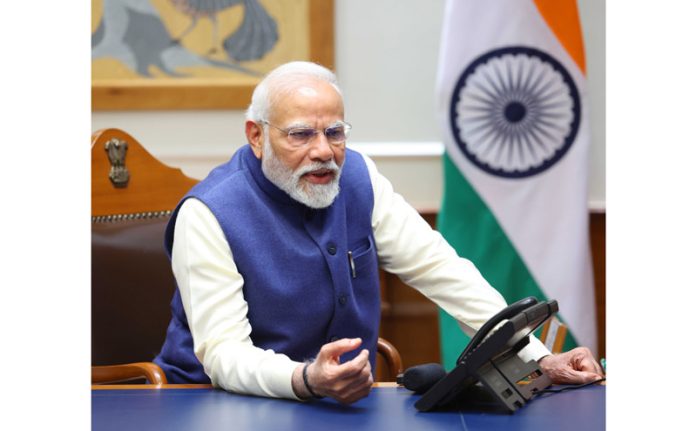 Prime Minister Narendra Modi during a telephonic conversation with the workers who were successfully rescued from Uttarakhand's Silkyara tunnel in Uttarkashi district, in New Delhi on Wednesday.