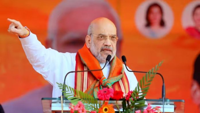 Amit Shah addressing a rally in Saja Assembly constituency in Bemetara district on the last day of campaigning for the second phase of elections.