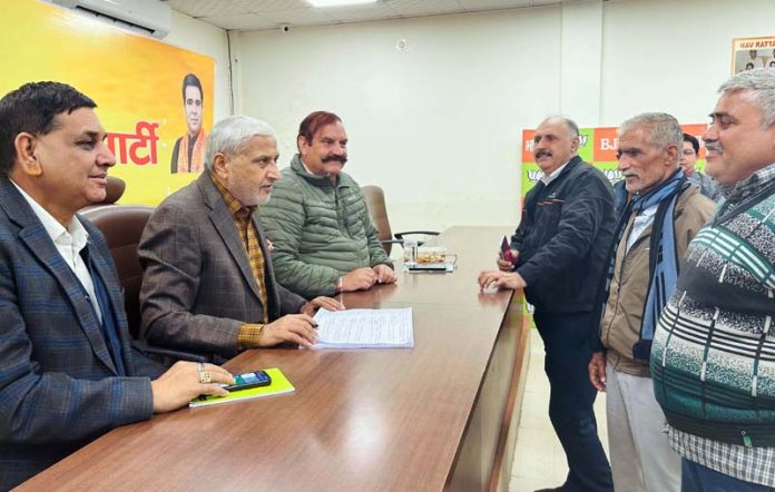 BJP leaders listening public grievances at party office Jammu on Thursday.