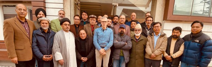 Delegation of newly elected Councillors and CEC of LAHDC Kargil during meeting with Omar Abdullah at Srinagar.