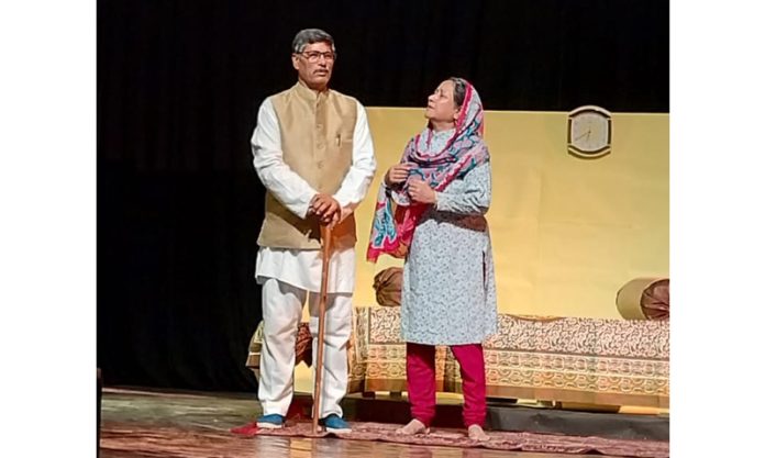 A scene from Dogri play 'Nayaan' staged by 'The Creative Crew' at Abhinav Theatre.
