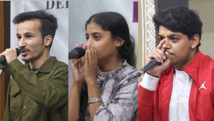 Participants displaying their talent of mimicry during competition at JU. -Excelsior/Rakesh