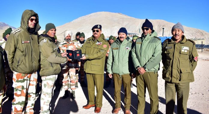 ADGP Ladakh, Dr SD Singh Jamwal, interacting with the ITBP Jawans in Eastern Ladakh on Thursday.