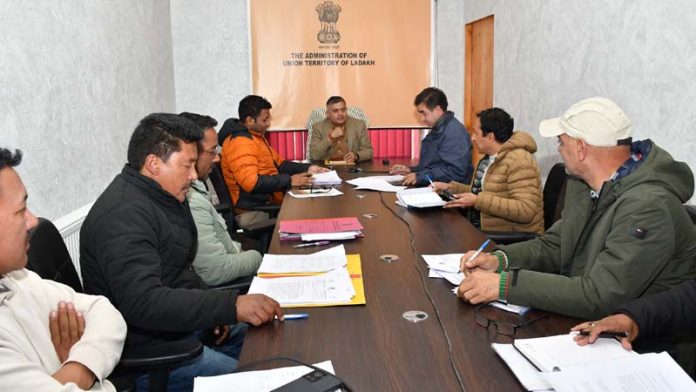 SIDCO MD Amit Sharma chairing a meeting at Leh on Thursday.