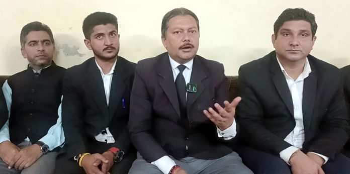 Members of Kathua Bar Association at a press conference on Thursday.