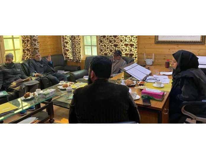 Safina Baig, Chairperson J&K Haj Committee chairing a meeting at Srinagar on Wednesday.