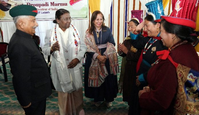 President Droupadi Murmu interacting with Ladakhi people in Leh on Tuesday.