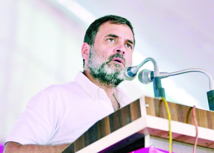 Congress leader Rahul Gandhi addressing an election rally in support of party candidates at Vallabhnagar,in Udaipur district of Rajasthan on Tuesday. (UNI)