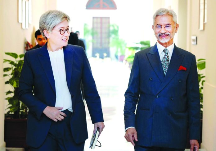 External Affairs Minister S. Jaishankar with Australian Foreign Minister Penny Wong after the 14th India-Australia Foreign Ministers’ Framework Dialogue, in New Delhi.
