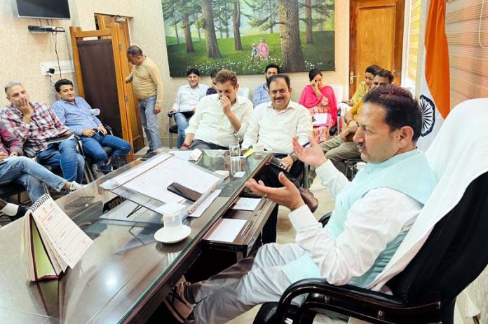 Dy Mayor, Baldev Singh Billawaria chairing a meeting on development projects on Tuesday.