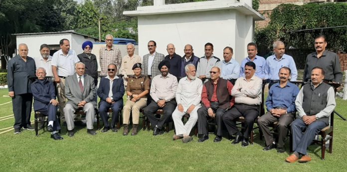 Retired police officers during their monthly meeting in Jammu on Tuesday.