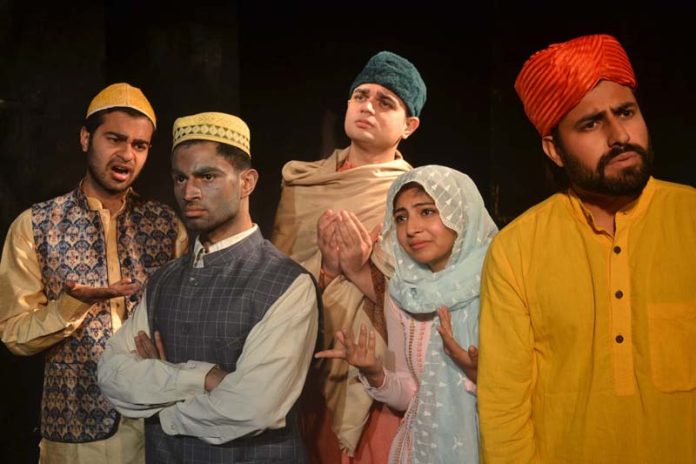 A scene from Urdu play ‘Ghunghat’ staged at Jammu on Sunday.