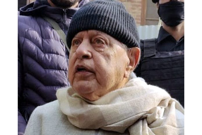 National Conference President Farooq Abdullah addressing newsmen, in Anantnag on Wednesday.