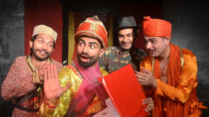A still from Hindi play 'Ajgar Raaj' staged at Jammu on Sunday.