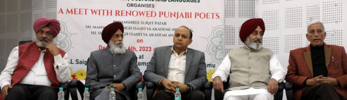 Punjabi poets during a programme organised by JKAACL in Jammu on Monday.