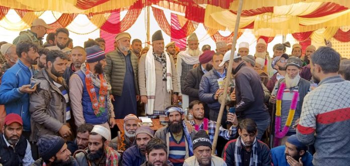 BJP MP (RS) Gulam Ali Khatana during a public meeting at Deval, Mahore in Reasi district on Thursday.