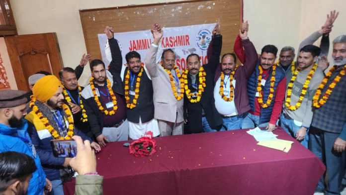 Sandeep Singh Chib, President JKDFA along with other members of the association in Jammu on Tuesday.