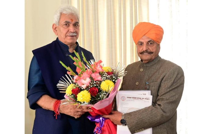 LG Manoj Sinha meeting with former Minister Th Gulchain Singh Charak.