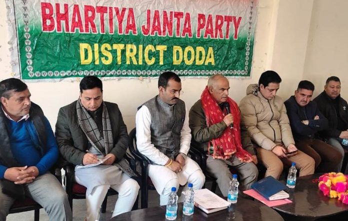BJP general secretary (Org), Ashok Koul addressing a party office bearers meeting at Doda on Tuesday.