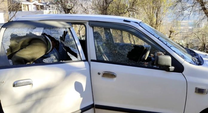 A vehicle damaged in mysterious blast inside Armed Police camp at Surankote. -Excelsior/Wasim