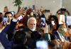 Prime Minister Narendra Modi arrives to attend the celebrations after party's victory in 3 States, at BJP headquarters in New Delhi on Sunday.(UNI)