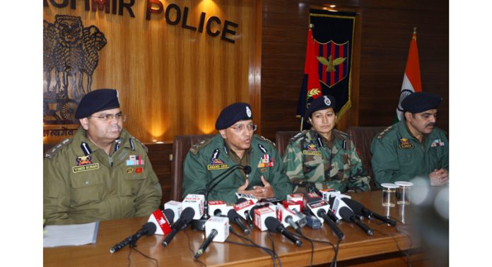 IGP Jammu Anand Jain addressing a press conference in Jammu on Tuesday. - Excelsior/Rakesh