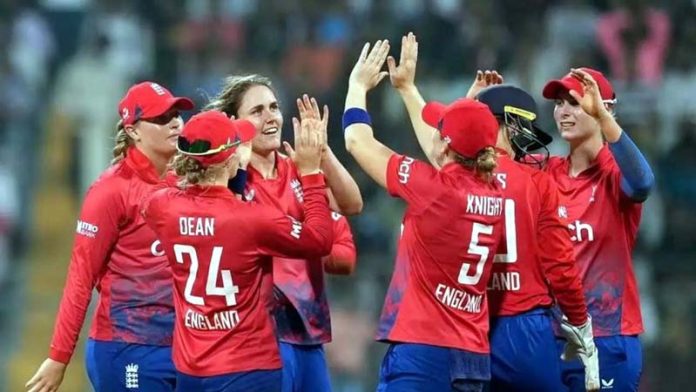 England Women Cricket team celebrating victory over India in second T20 Match.