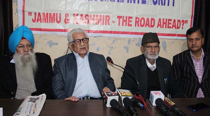 Former MP Sheikh Abdul Rehman, addressing a press conference at Jammu on Thursday. -Excelsior/Rakesh