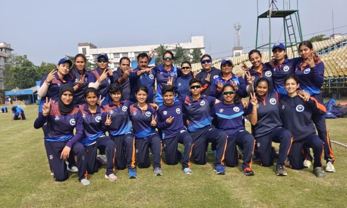 J&K U-23 Women's T20 team posing along with support staff after scripting victory over Odisha at Kolkata.