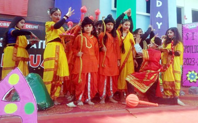 Students performing cultural items during the annual day event.
