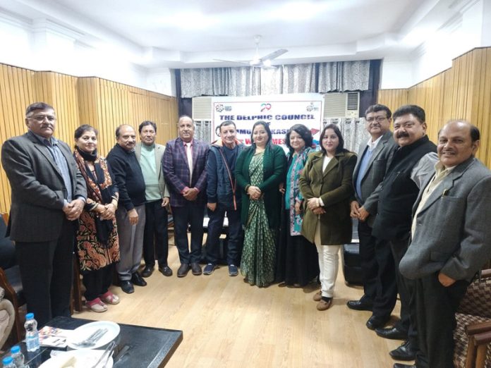 Er. Ashok Singh, Secretary General of Delphic Council posing with newly appointed members in Jammu on Monday.