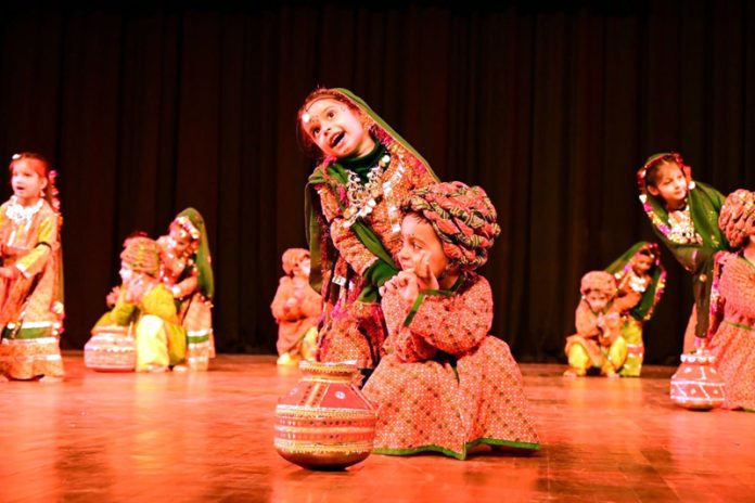 Tony tots of KC Gurukul Public School, Paloura presenting a Rajasthani dance during Annual Day function on Friday.