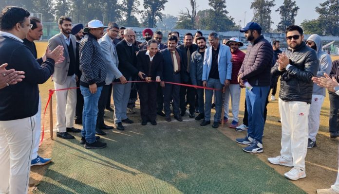 Justice Tashi Rabstan and other High Court Judges inaugurating a cricket tournament at University of Jammu on Thursday.