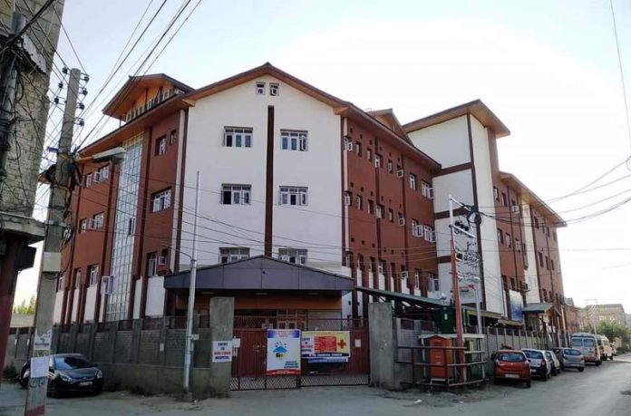 A view of hospital building at Chanapora in Srinagar.