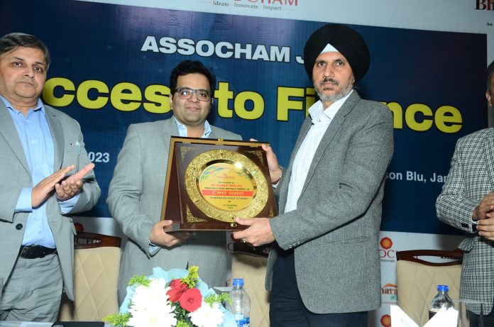 Com/Secy I&C, Vikramjit Singh being felicitated during an event hosted by ASSOCHAM in Jammu on Friday.