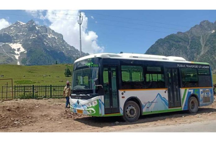 An e-bus parked at Leh Bus Stand.