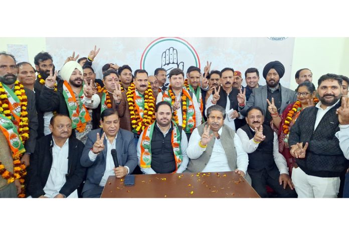 Senior Cong leaders welcoming new entrants into party fold during a function in Jammu.