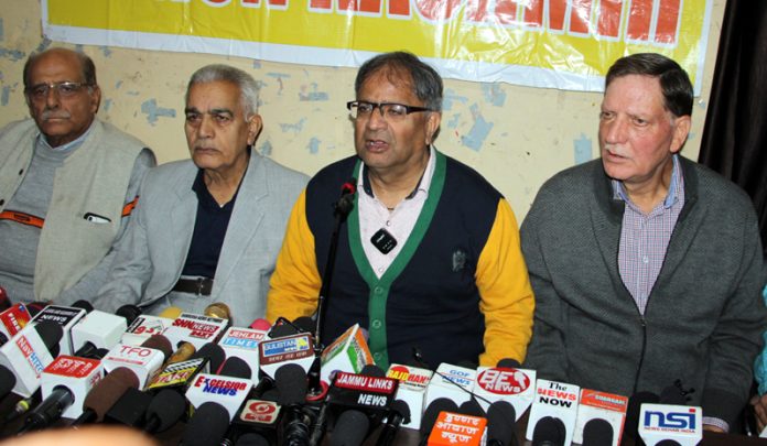 PK leaders at a press conference at Jammu on Wednesday. —Excelsior/ Rakesh