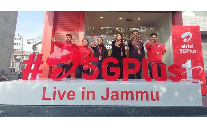 Executives of Bharti Airtel during the launch of 5G Plus services in Jammu.