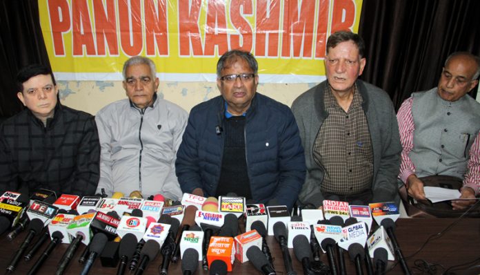 PK leaders at a press conference at Jammu on Saturday. -Excelsior/Rakesh